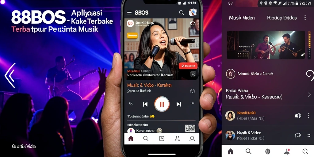 Tampilan antarmuka aplikasi Karaoke 88BOS dengan berbagai fitur menarik.