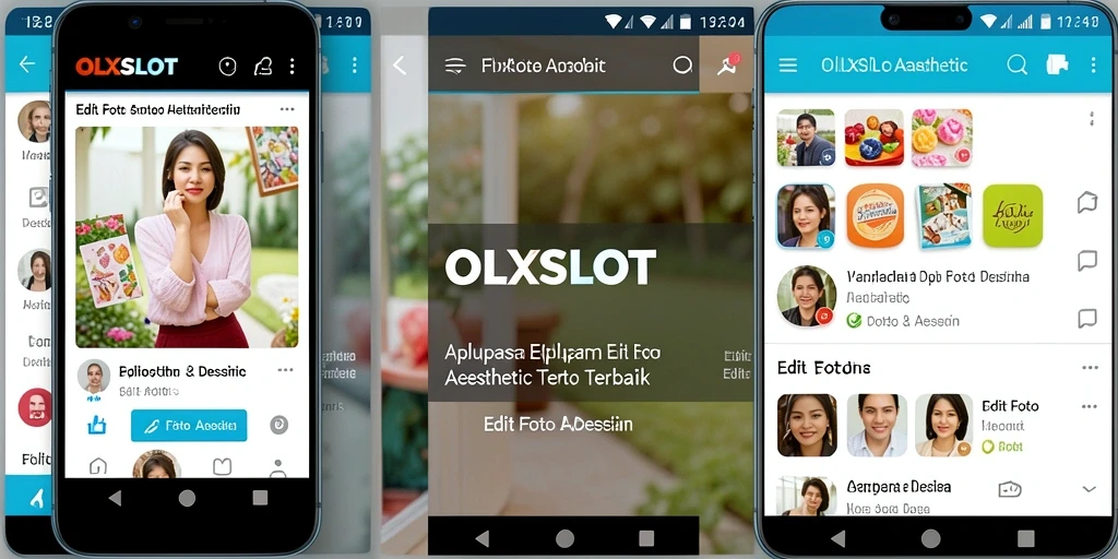 Screenshot aplikasi OLXSLOT menampilkan antarmuka pengeditan foto aesthetic user-friendly.